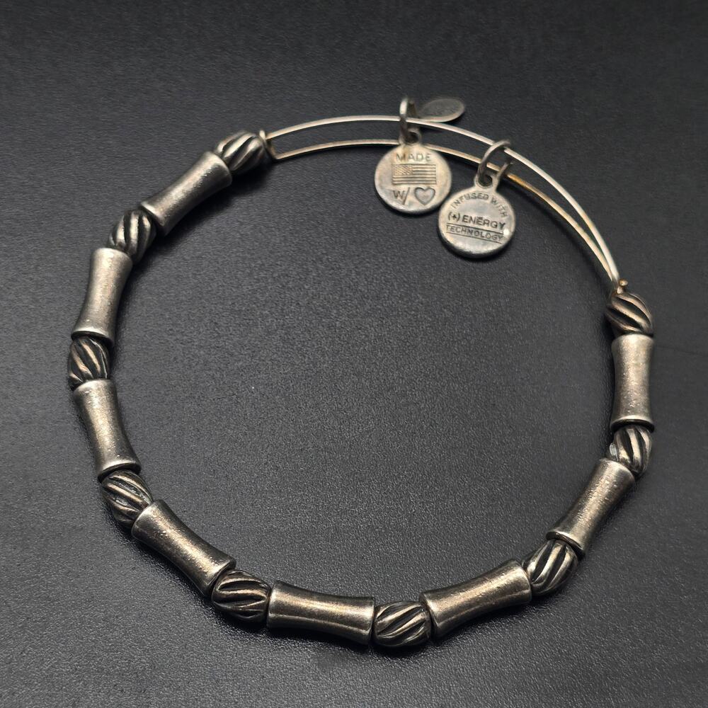 Alex and Ani Silver Tone Bamboo Beaded Bracelet Bangle